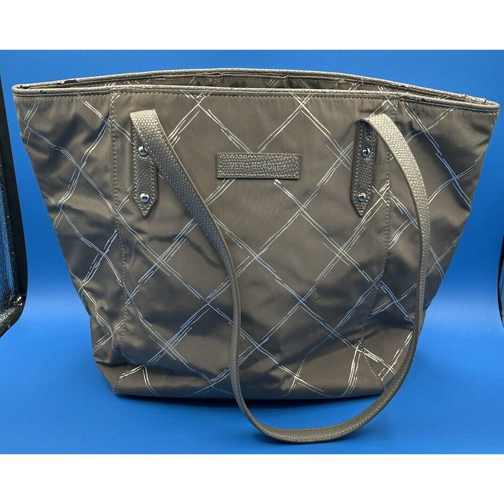 Vera Bradley Preppy Poly Ella Burnished Pewter Large Tote Bag Double Handles
